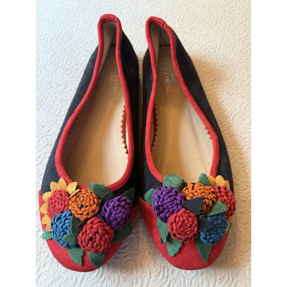 Suede  Black Multi Color Flower Ballet Flats Sz 40 US 9